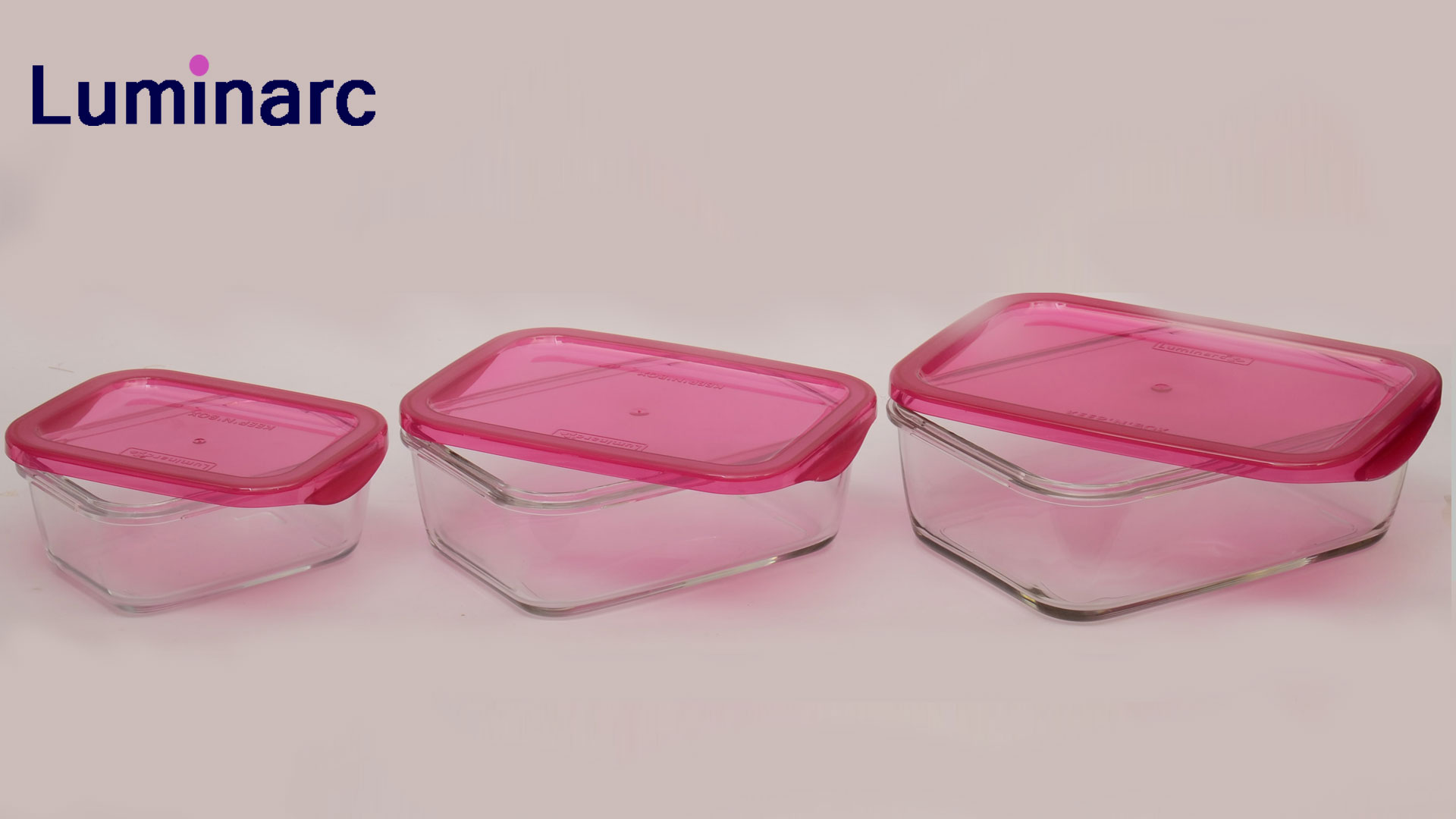 Luminarc Pink Keep'N'box Rectangular glass storage box set#l3244#