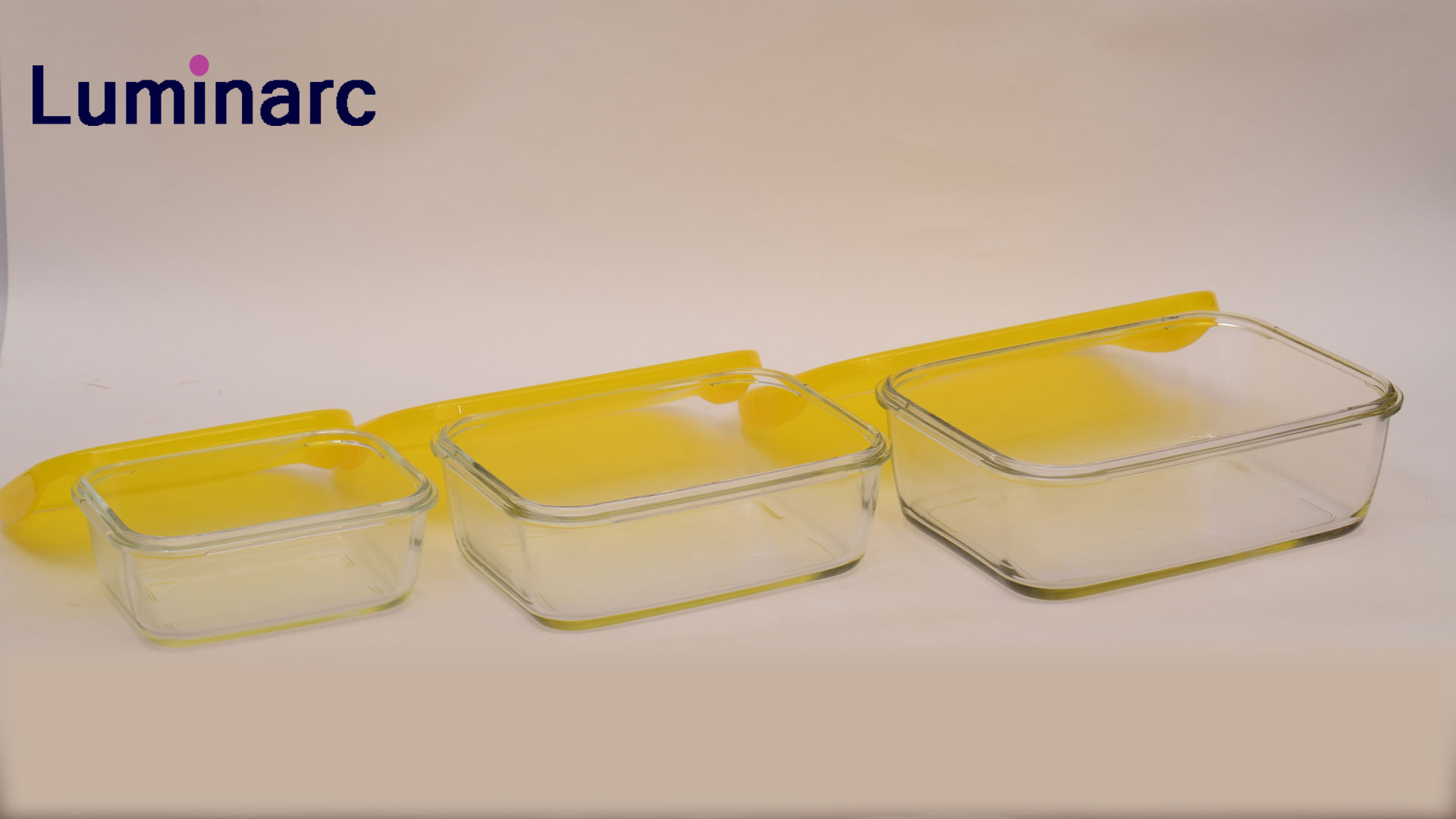 Luminarc yellow Keep'N'box Rectangular glass storage box set#l3244#